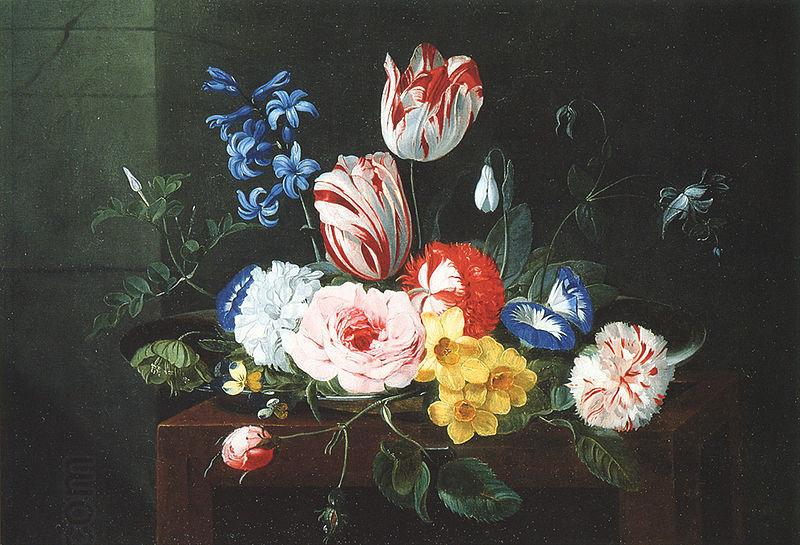 Jan van den Hecke Assiette de fleurs posee sur un entablement China oil painting art